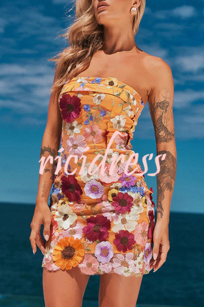 Days of Joy Embroidery Floral Applique Off Shoulder Mini Dress