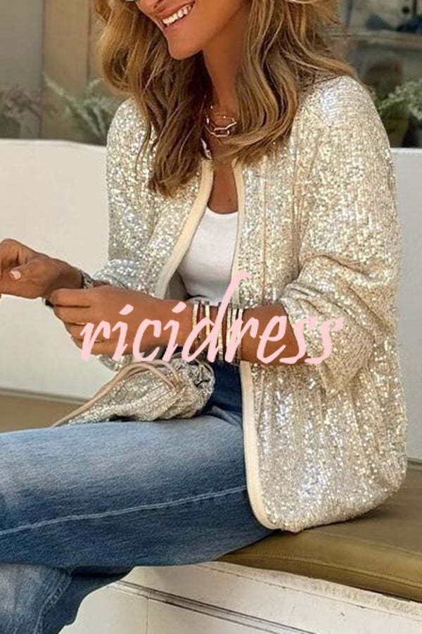 Star Kisses Sequin Zipped Long Sleeve Relaxed or Party Coat