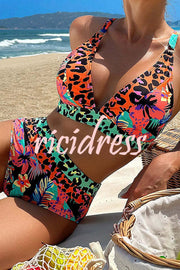 Aloha Honey Leopard Printed Colorblock Bikini