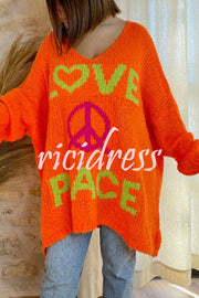 Love Never End Knit Peace Pattern A-line Loose Sweater
