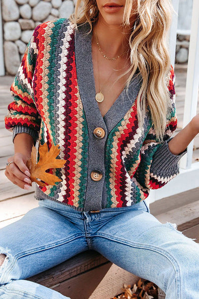 Good Mood Colorful Stripes Button Front Knit Cardigan