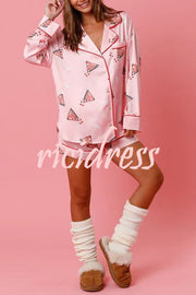 New Year's Eve Fun Ornament Printed Elastic Waist Pocket Pajama Shorts Set
