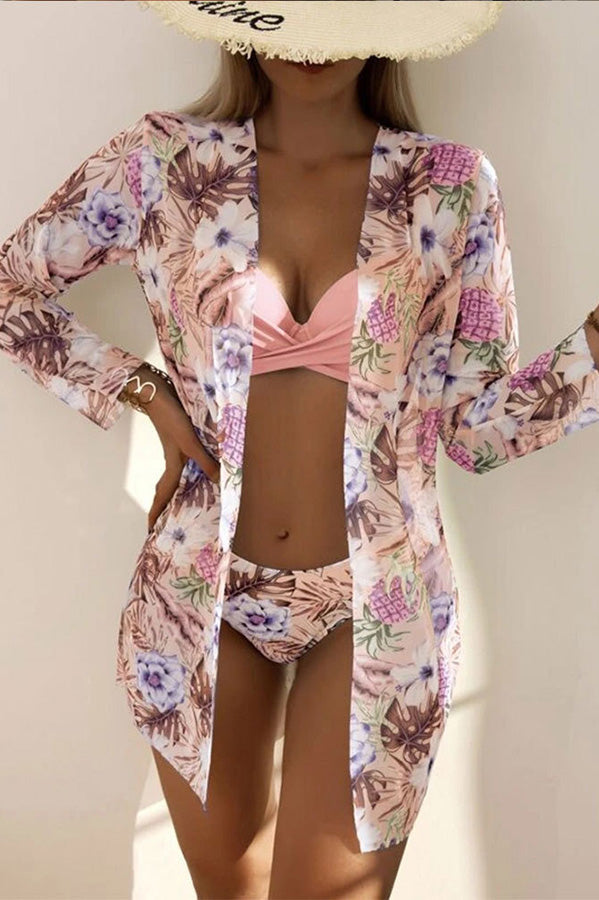 Belle Tropical Print Wrap Underwire Bikini with Cover Up