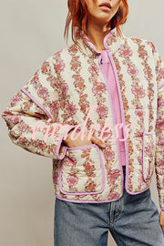 Floral Print Pocket Contrast Concealed Button Cotton Coat