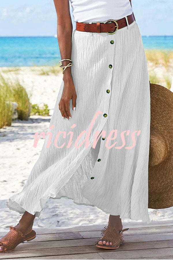 Soft Breeze Linen Blend Front Button Down Midi Skirt