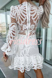 Sincerely Sweet Crochet Lace Petal Trim Mini Dress