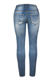 Slim-fit Ripped Multi-button Jeans