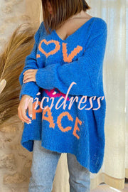 Love Never End Knit Peace Pattern A-line Loose Sweater
