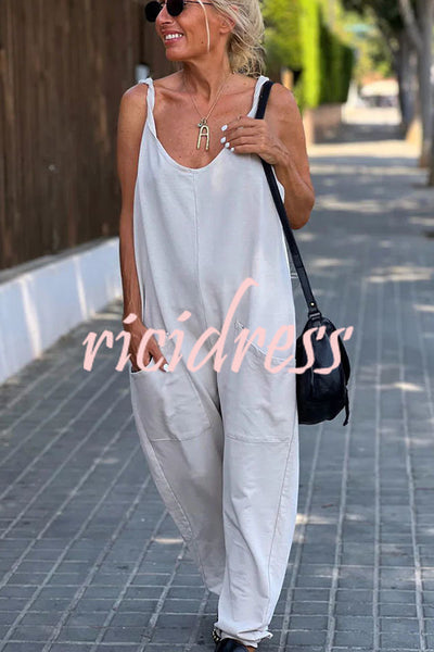 Relaxing Bay Solid Color Pocketed Casual Beach Jumpsuit