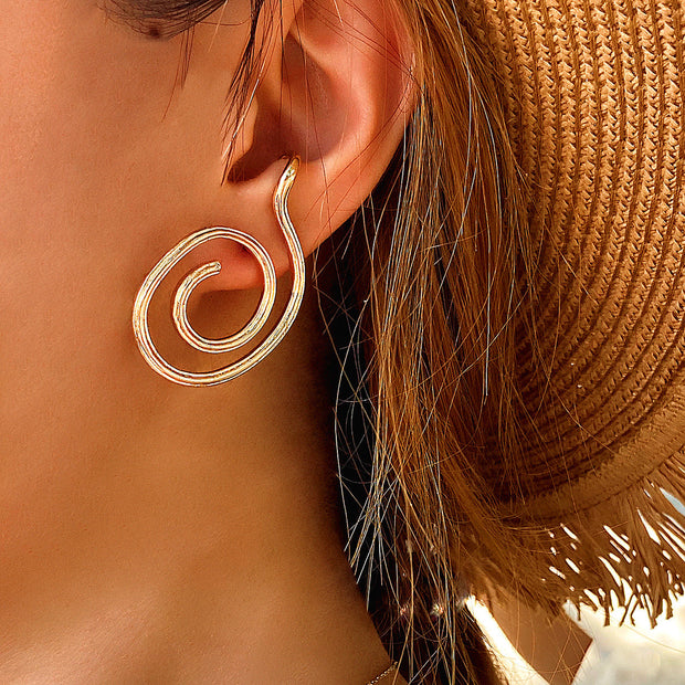 Gold Oval Geometric Circle Line Earrings Earrings
