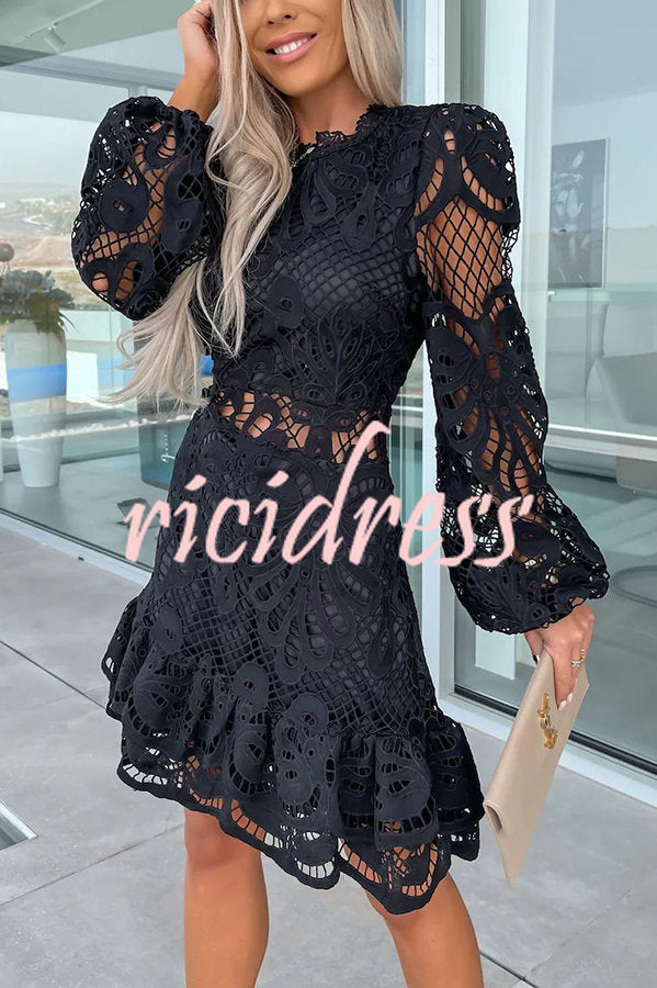 Sincerely Sweet Crochet Lace Petal Trim Mini Dress