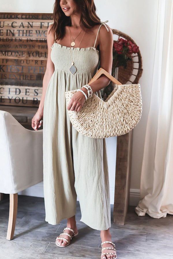 Chic and Comfortable Shoulder Tie Somcked Jumpsuit