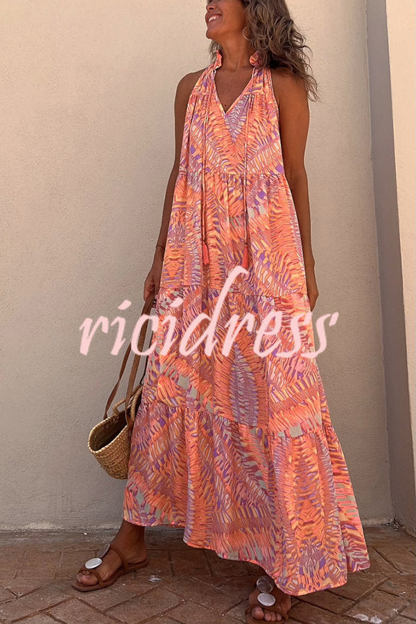 Golden Times Ethnic Print A-line Vacation Maxi Dress