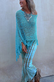 Sunset Breeze Hollow Out Tassel Knit Cover-up Top