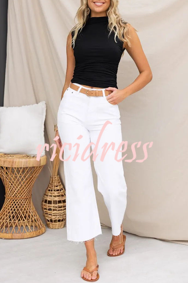 Sleeveless Slim Fit Backless Solid Color T Shirt