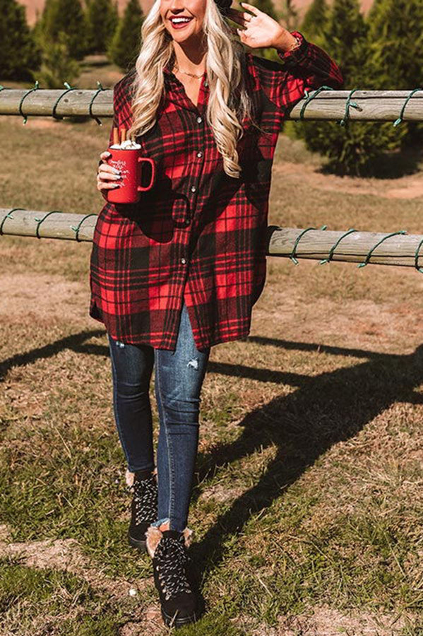 Flash A Smile Plaid Pocketed Flannel Tunic Dress