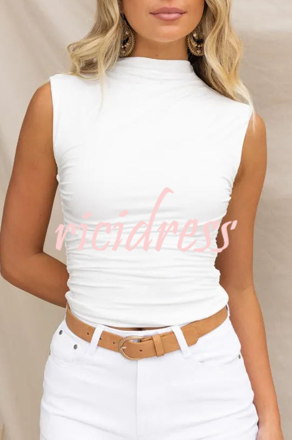 Sleeveless Slim Fit Backless Solid Color T Shirt