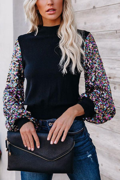 Disco Fever Sequin Sleeve Knit Top