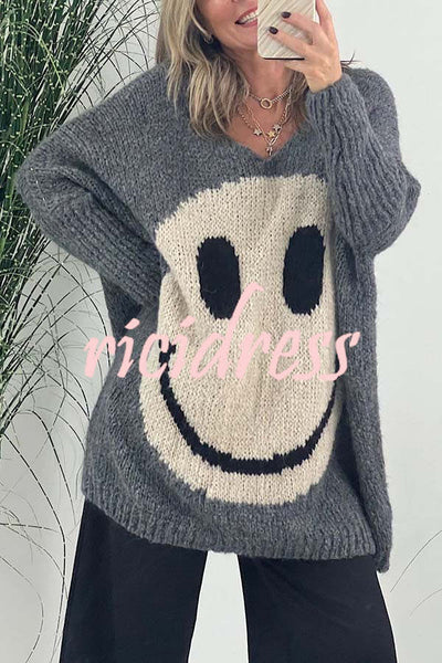 Confidence Is Everything Knit Smiley Face Long Sleeved Sweater