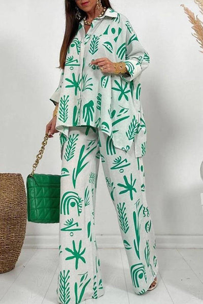 Talk Sweetly Printed Vacation Straight Pants Suit