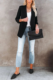 Fashion Affairs Pocketed Ruched Sleeves Blazer
