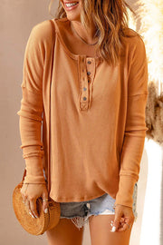 So Much More Button Waffle Knit Top