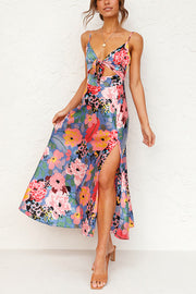 Cailey Satin Printed Cutout Slit Midi Dress