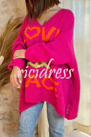 Love Never End Knit Peace Pattern A-line Loose Sweater