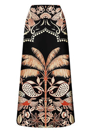 Palm Tree Bird Print Color Block High Waist Bikini And Skirt