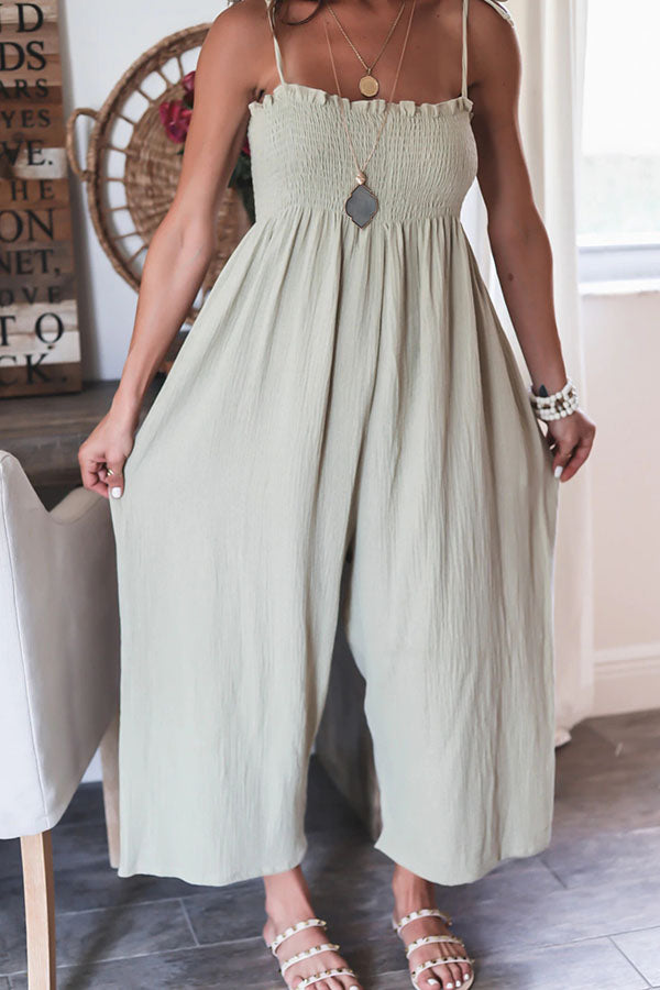 Chic and Comfortable Shoulder Tie Somcked Jumpsuit