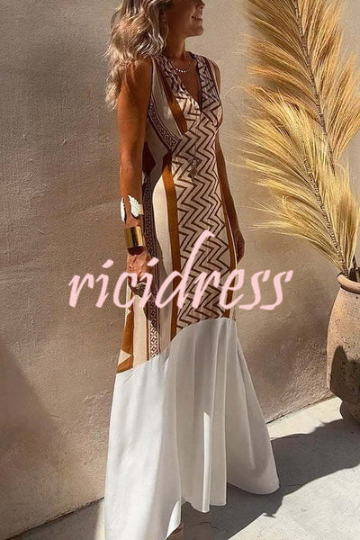 Special Things Ethnic Print Patchwork A-line Maxi Dress