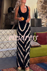 Summer of Fun Tie-dye Print Back Lace-up Stretch Maxi Dress