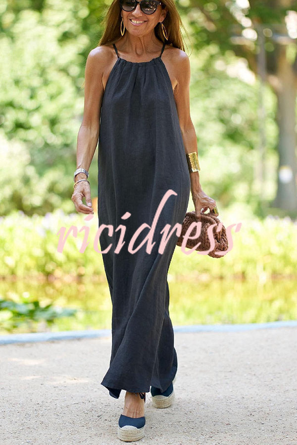 Down By The Cove Linen Blend Halter Maxi Dress